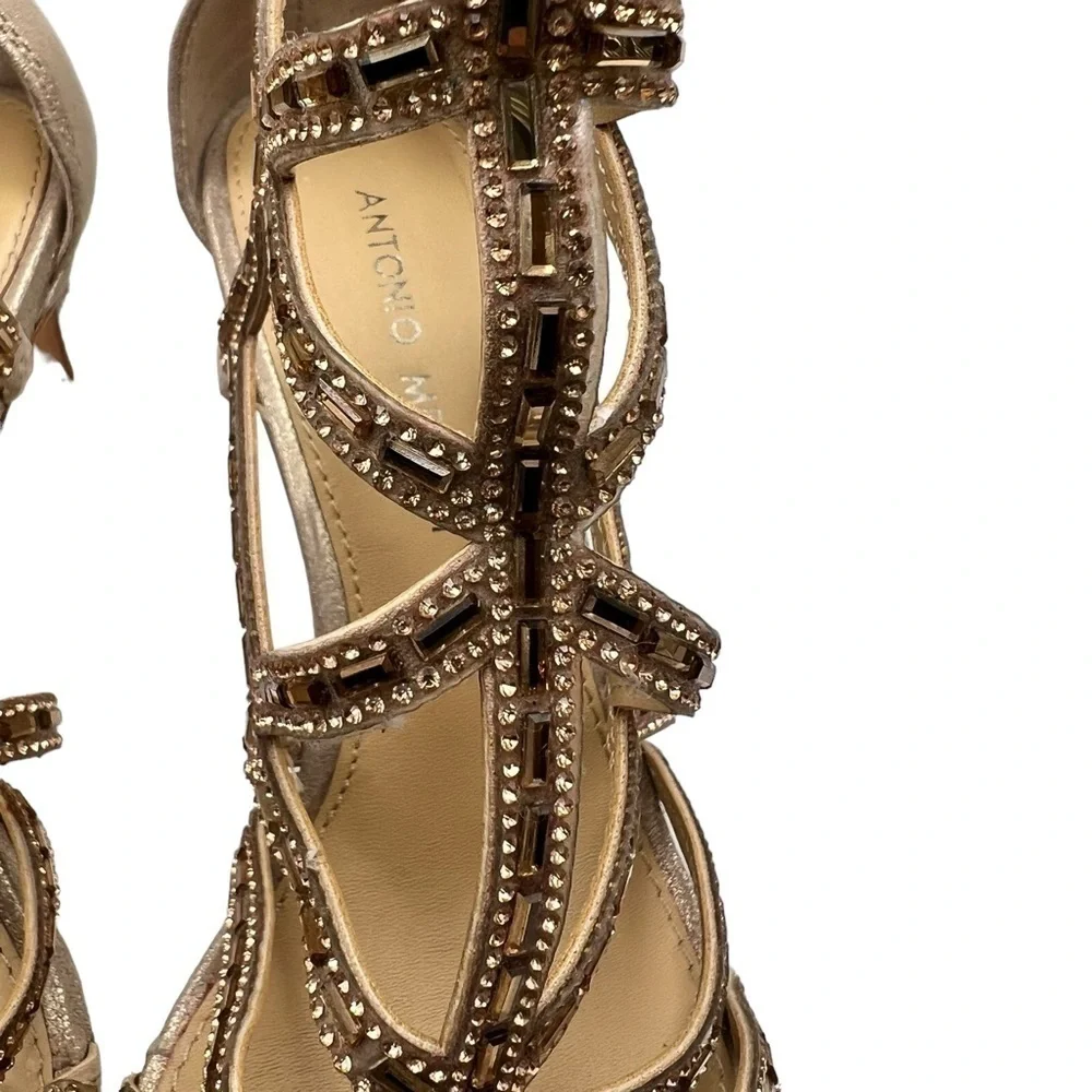 Antonio Melani Golden Strappy Gladiator Ankle Heels in Size 7 Wedding Prom Party - Picture 4 of 6